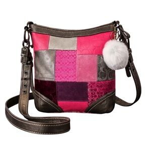 Rare Vintage pink Patchwork Shoulder/crossbody Bag with bag charm